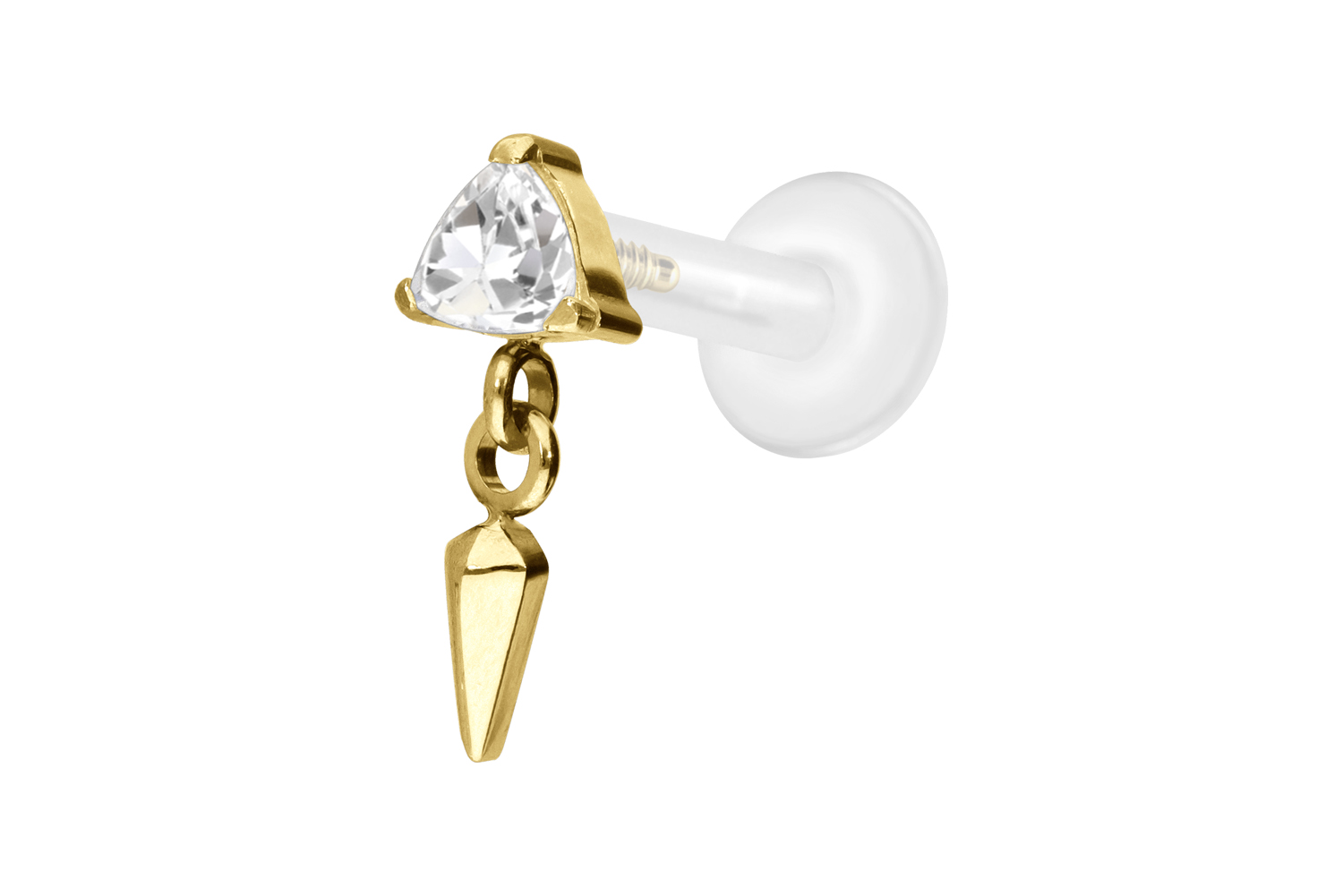 PTFE Labret Piercing mit Innengewinde + Titan-Aufsatz KRISTALLDREIECK + SPITZE